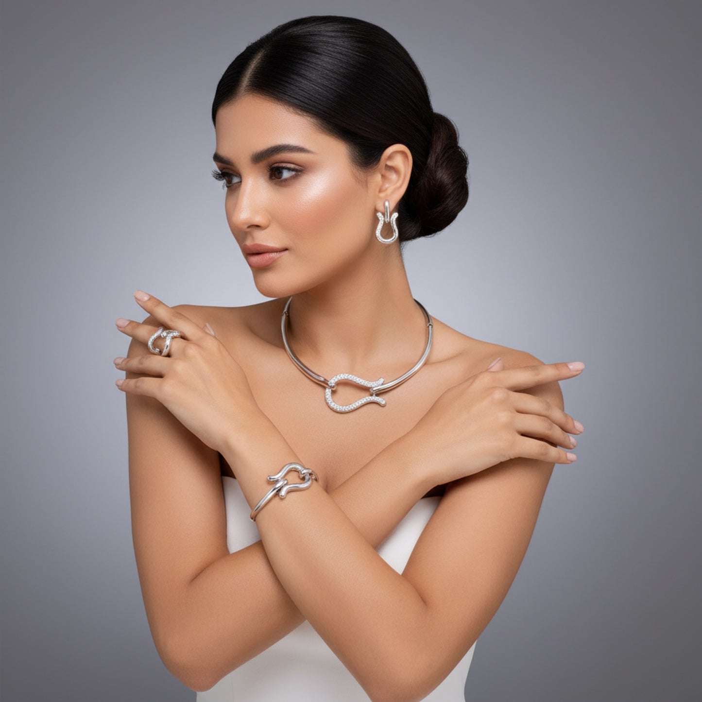 Fashion Jewelry Sets For Women Gold Color Choker Necklace Earrings Bracelets Ring Wedding Set Party Accessories