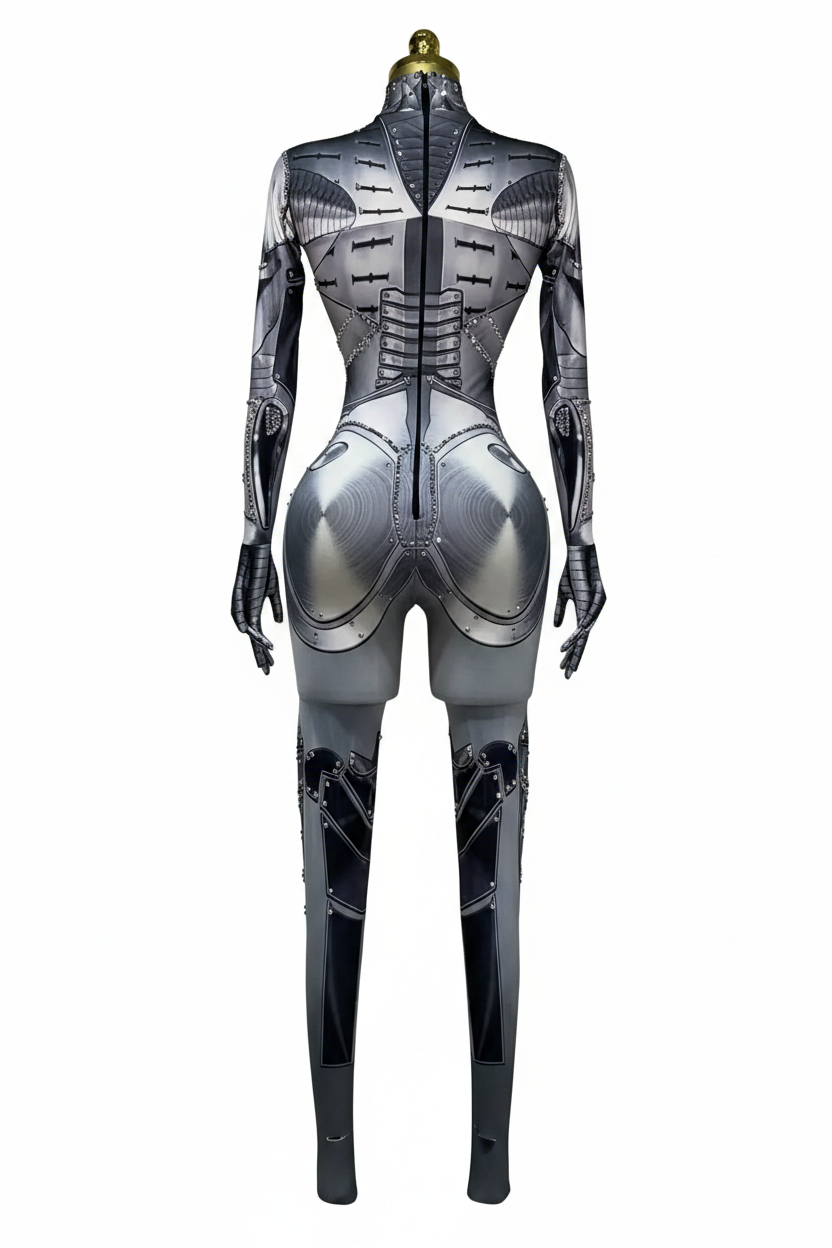Sparkly Silver Rhinestones Jumpsuit Gloves for Women Sexy Stretchy Performance Dance Costume Nightclub Rompers