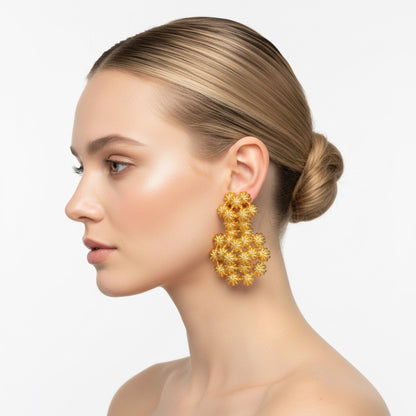 Exaggerate Africal Big Flower Earrings For Women 18K Gold Plated Fashion Piercing Earrings Dubai Nigeria Wedding Party Jewelry