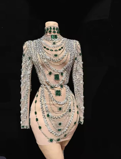 Women Luxury Sexy Turtleneck Sequins Diamonds Bodycon Mini Dress Evening Party Costume Bar Nightclub Stage Performance Clothing