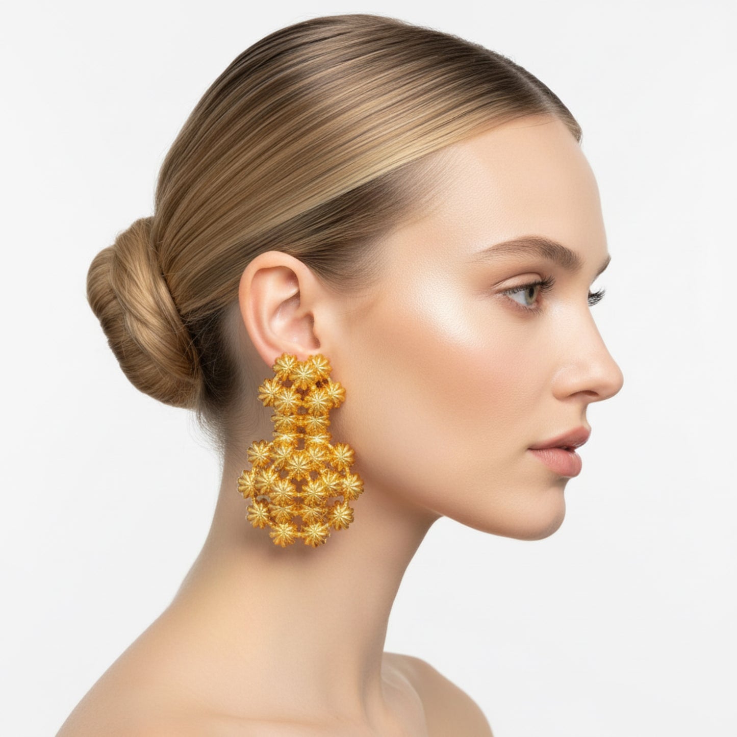 Exaggerate Africal Big Flower Earrings For Women 18K Gold Plated Fashion Piercing Earrings Dubai Nigeria Wedding Party Jewelry