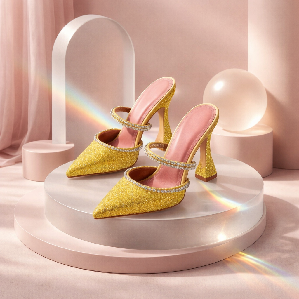 2024 Summer New Pointed Toe Rhinestone Sequined Stiletto Slippers Leopard Print Baotou Half Drag Sandals