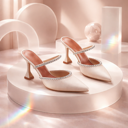 2024 Summer New Pointed Toe Rhinestone Sequined Stiletto Slippers Leopard Print Baotou Half Drag Sandals