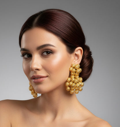 Exaggerate Africal Big Flower Earrings For Women 18K Gold Plated Fashion Piercing Earrings Dubai Nigeria Wedding Party Jewelry