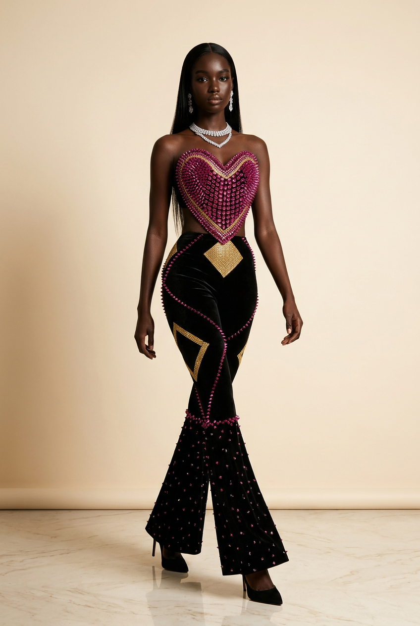 Sparkling Backless Diamond Rivet TwoPiece Evening Set