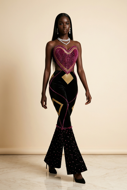 Sparkling Backless Diamond Rivet TwoPiece Evening Set