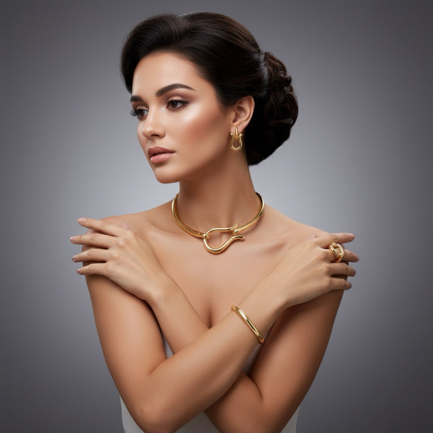 Fashion Jewelry Sets For Women Gold Color Choker Necklace Earrings Bracelets Ring Wedding Set Party Accessories