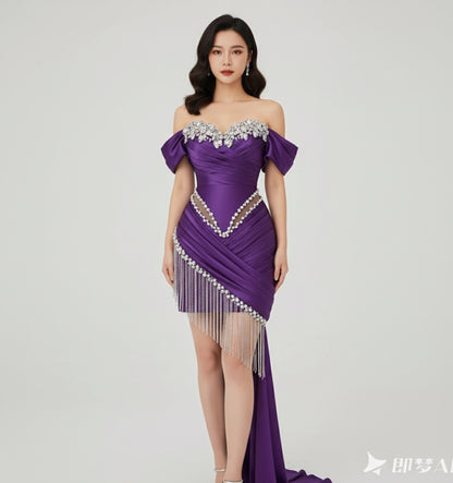 Glimmer Chic Tassel OffShoulder Sweetheart Cocktail  Prom Dresses