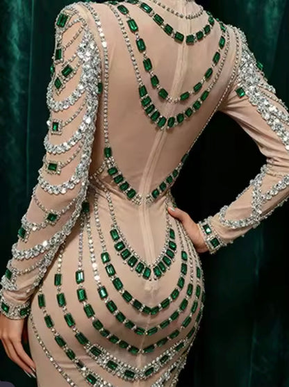 Women Luxury Sexy Turtleneck Sequins Diamonds Bodycon Mini Dress Evening Party Costume Bar Nightclub Stage Performance Clothing