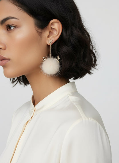 Christmas Antlers Fur Ball Earrings Tassel Earrings Women's Autumn And Winter Niche Design High-end Earrings
