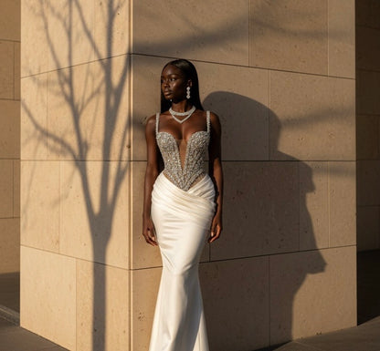 Charming Straps Evening Dresses for Women Rhinestones Pageant Celebrity Dresses Gala