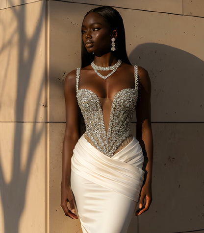 Charming Straps Evening Dresses for Women Rhinestones Pageant Celebrity Dresses Gala