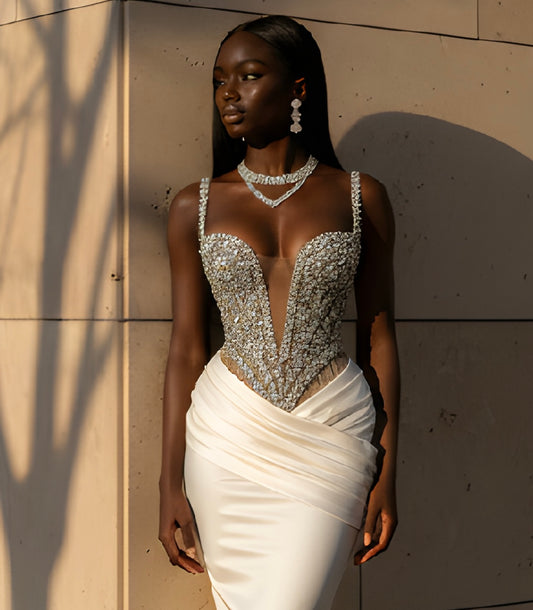 Charming Straps Evening Dresses for Women Rhinestones Pageant Celebrity Dresses Gala