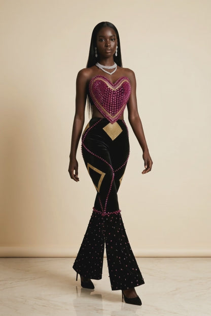Sparkling Backless Diamond Rivet TwoPiece Evening Set